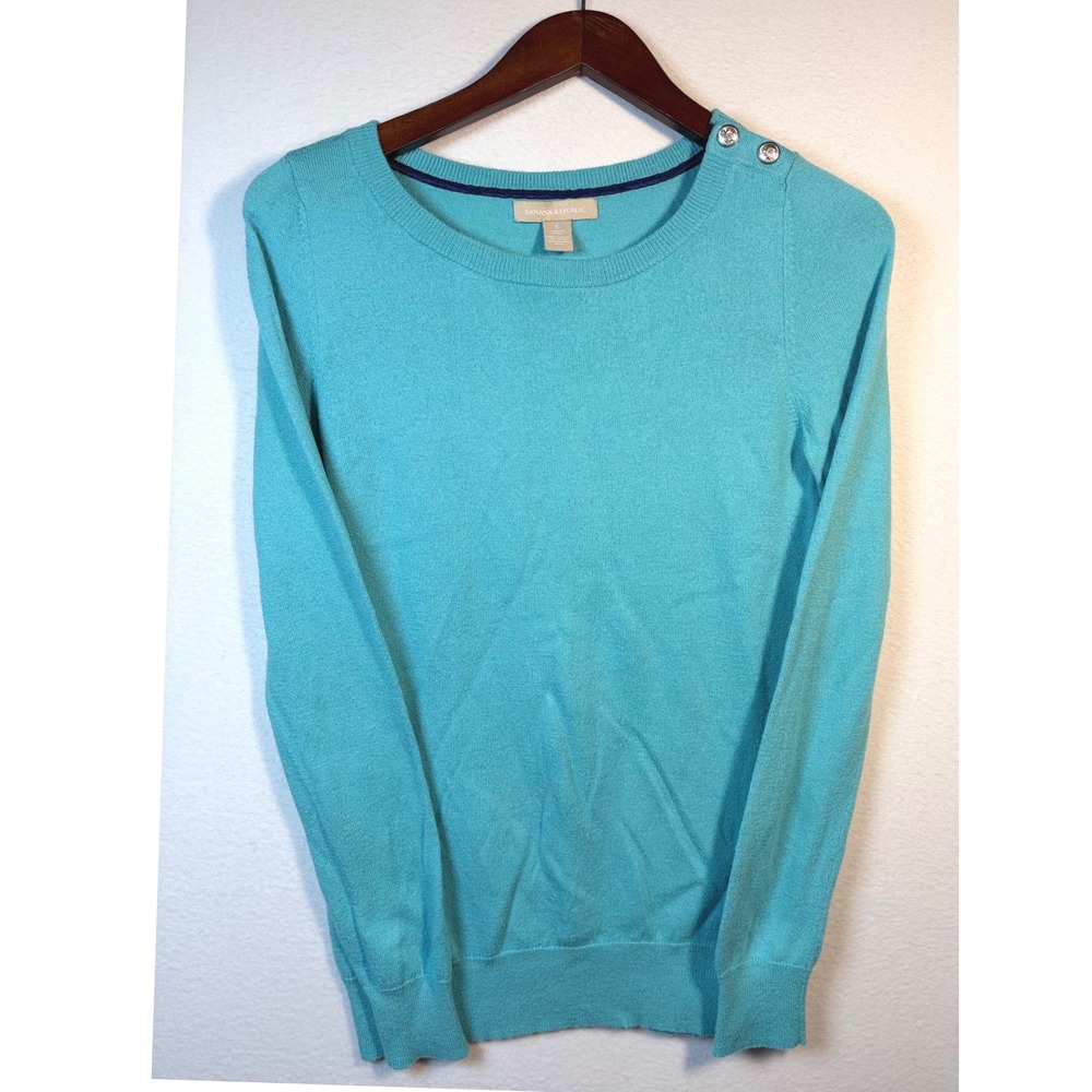 Banana Republic Sweater Womens Small Blue Excellent Merino Wool Button Shoulder